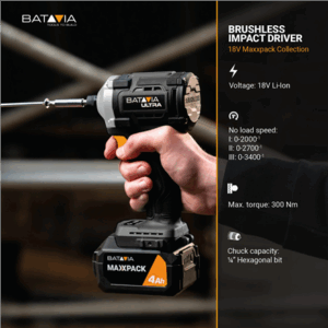 Batavia B.V. 18V Cordless Brushless Impact Driver 230 Nm, Without Battery and Charger - Image 6