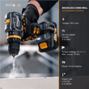 Batavia B.V. 18V Cordless Brushless Combi Drill 70 Nm, Without Battery and Charger - Image 7