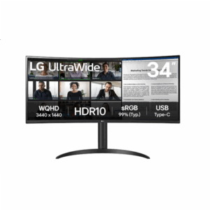 LCD Monitor|LG|34WR55QK-B|34"|Business/Curved/21 : 9|Panel VA|3440x1440|21:9|100Hz|5 ms|Height adjustable|Tilt|Colour Black|34WR55QK-B - Image 3