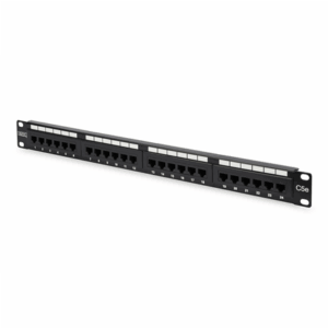 DIGITUS CAT 5e patch panel, unshielded, 24-port RJ45, 8P8C, LSA, 1U, rack mount, color black RAL 9005, DN-91524U