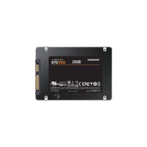 SSD|SAMSUNG|870 EVO|250GB|SATA|MLC|Write speed 530 MBytes/sec|Read speed 560 MBytes/sec|2,5"|TBW 150 TB|MTBF 1500000 hours|MZ-77E250B/EU