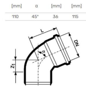 Vidaus kanalizacijos alkūnė HTplus, Ø 110 mm, 45° - Image 2