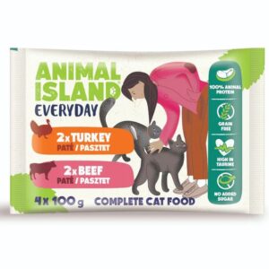 ANIMAL ISLAND Pate Beef / Turkey - šlapias kačių maistas - 4x100g