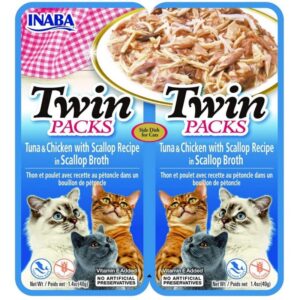 INABA CAT Twin tunas su vištiena ir šukutėmis sultinyje – kačių skanėstas – 2x40g