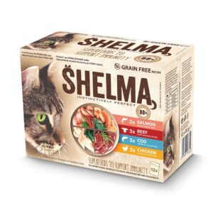 SHELMA with salmon, cod, chicken and beef in sauce - šlapias kačių maistas - 12x85g