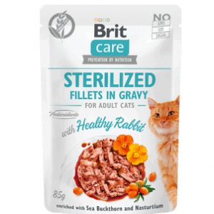 Brit Care Cat Sterilized Fillets in Gravy Healthy Rabbit konservai sterilizuotoms katėms su triušiena, 85 g