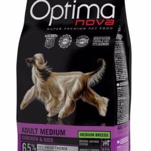 Optima Nova Dog Adult Medium Chicken & Rice sausas pašaras šunims, 12 kg