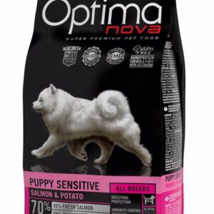 Optima Nova Dog Puppy Sensitive Salmon & Potato sausas pašaras šuniukams iki 1 metų, 12 kg