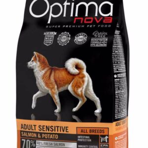 Optima Nova Dog Adult Sensitive Salmon & Potato sausas pašaras šunims, 2 kg