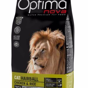 OPTIMA Nova Cat Hairball su vištiena sausas kačių maistas nuo sąvėlų, 8 kg
