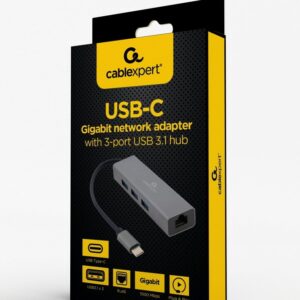 Gembird A-CMU3-LAN-01 USB-C Gigabit tinklo adapteris su 3 prievadų USB 3.1 šakotuvu - Image 2