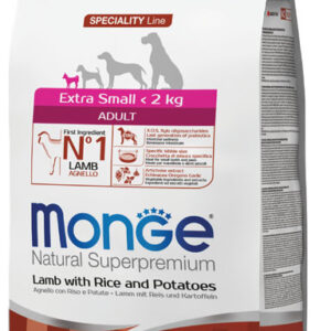 Monge Dry Dog Spec. Line - ypač mažų veislių suaugusiems šunims su ėriena, ryžiais ir bulvėmis 0,8 kg, 1 vnt.