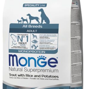 Monge Dry Dog All Br. Adult Monoprotein Trout, Rice and Potatoes 2.5kg, 1 vnt.