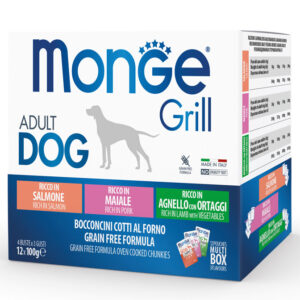 Monge GRILL MIX Dog Adult salmon/pork/lamb 100gx12, 1 vnt.