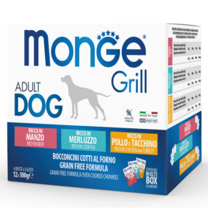 Monge GRILL MIX Dog Adult beef/cod/chicken 100gx12, 1 vnt.