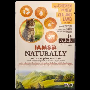 IAMS Naturally Adult konservuotas pašaras katėms su vištiena ir ėriena padaže 85g, 1 vnt.