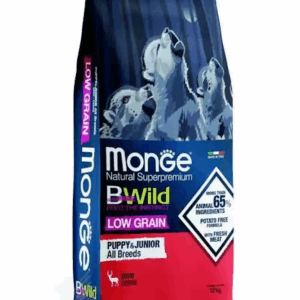 Monge BWILD All Breeds Puppy & Junior sausas pašaras šuniukams su elniena 12 kg, 1 vnt.