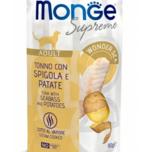 Monge SUPREME - Cat Wet Pouches Tuna with seabass and potatoes - Adult 80g, 1 vnt.