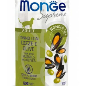 Monge SUPREME - Cat Wet Pouches Tuna with mussels and olives - Adult 80g, 1 vnt.