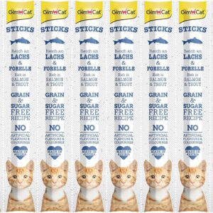 GimCat Sticks begrūdės lazdelės, su lašiša ir upėtakiu (10 vnt), 1 vnt.