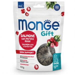 Monge GIFT Dog Super "M" Skin support Lašiša/spanguolės 150 g, 1 vnt.