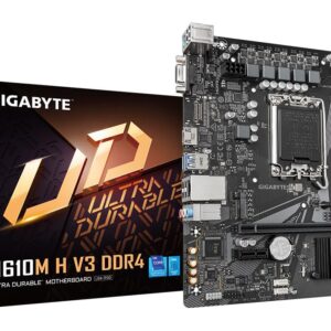 Mainboard|GIGABYTE|Intel H610|LGA1700|Micro-ATX|Memory DDR4|Memory slots 2|1xPCI-Express 3.0 1x|1xPCI-Express 4.0 16x|1xM.2|1x15pin D-sub|1xHDMI|4xUSB 2.0|2xUSB 3.2|1xPS/2|1xRJ45|3xAudio port|H610MHV3DDR4