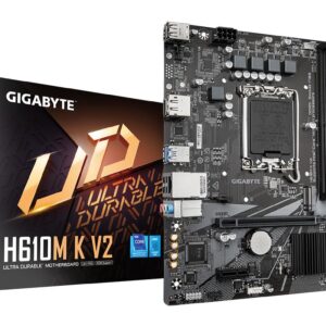 Mainboard|GIGABYTE|Intel H610|LGA1700|Micro-ATX|Memory DDR5|Memory slots 2|1xPCI-Express 3.0 1x|1xPCI-Express 4.0 16x|1xM.2|1xHDMI|1xDisplayPort|4xUSB 2.0|2xUSB 3.2|1xPS/2|1xRJ45|3xAudio port|H610MKV2