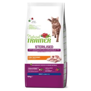 NATURAL TRAINER Cat Adult Sterilised Turkey Su Kalakutiena, 10 kg