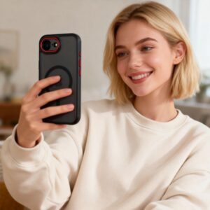 Tech-Protect MagCam MagSafe Apple iPhone 16E / 17E Matte juodos spalvos/raudonos spalvos - Image 8