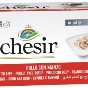 SCHESIR Chicken with beef in jelly - drėgnas ėdalas šunims - 4 x 85g