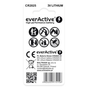 Mini ličio baterija everActive CR2025 - lizdinė plokštelė 2 vnt. - Image 2