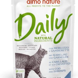 Almo Nature Daily Cat Pouch with Code and Shrimps 70g su menke ir krevetėmis, 70 g