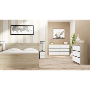 Topeshop M2 SONOMA MIX naktinis staliukas / staliukas prie lovos 2 stalčiai Ąžuolas, Balta