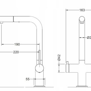 Blue Water Delta virtuvinis maišytuvas su jungtimi filtrui ir ištraukiamu snapeliu juodas matinis - Image 2