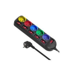 Maclean MCE204M elektros tinklo ilgintuvas 1,5 m 5 AC išvestis(ys / čių) Vidaus Juoda, Multi spalvos