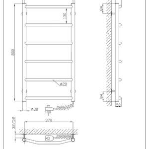 Elektrinis rankšluosčių džiovintuvas Kosser Trapecija 800x400/6 ER reg. (laidas dešinėje) - Image 2
