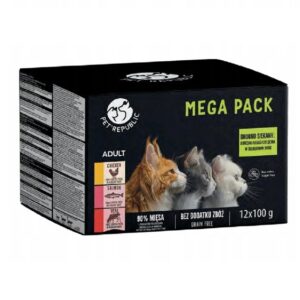 PETREPUBLIC Mega Pack Chicken, salmon, veal - šlapias kačių maistas - 12x100g