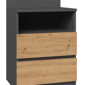 Topeshop M1 ANTRACYT/ARTISAN naktinis staliukas / staliukas prie lovos 2 stalčiai Ąžuolas - Image 3