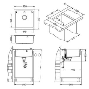 Granitinė plautuvė Alveus Formic 20-11 (balta) +vent+sif - Image 2