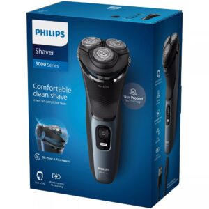 Philips 3000 series S3144/00 skustuvas vyrams Rotorinis skustuvas Apkarpymo mašinėlė Juoda, Mėlyna - Image 2