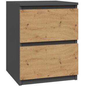 Topeshop W2 ANTRACYT/ARTISAN naktinis staliukas / staliukas prie lovos 2 stalčiai Antracitas, Ąžuolas