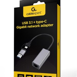 Gembird A-USB3AC-LAN-01 USB 3.1 + C tipo Gigabit tinklo adapteris, pilkos spalvos - Image 2