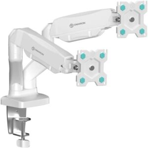 ONKRON G-160-W Pasukamas ir pakreipiamas stalinis laikiklis dviem 13–32 colių monitoriams, maks. 8 kg, su pasukimo funkcija, baltas