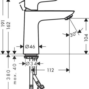 Maišytuvas praustuvui be dugno vožtuvo Hansgrohe Talis E110, 71712000 - Image 2