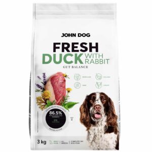 JOHN DOG Fresh Duck with rabbit - sausas maistas šunims - 3kg