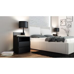 Topeshop M1 CZARNA MAT naktinis staliukas / staliukas prie lovos 2 stalčiai Juoda