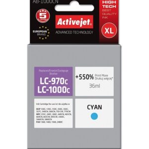 Activejet AB-1000CN rašalas (atsarginis Brother LC1000C/970C; Supreme; 36 ml; mėlynos spalvos)