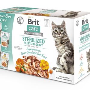 Brit Care Cat Sterilized Flavour Box Pouch - šlapias kačių maistas - 12x85 g