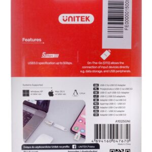 UNITEK ADAPTERIS USB-C-USB-A 3.1 GEN1, M/F, A1025GNI - Image 2