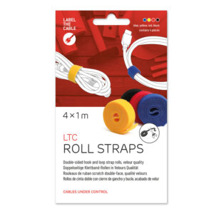 LABEL THE CABLE double-sided hook and loop tape roll, 4x 1m - assorted colours